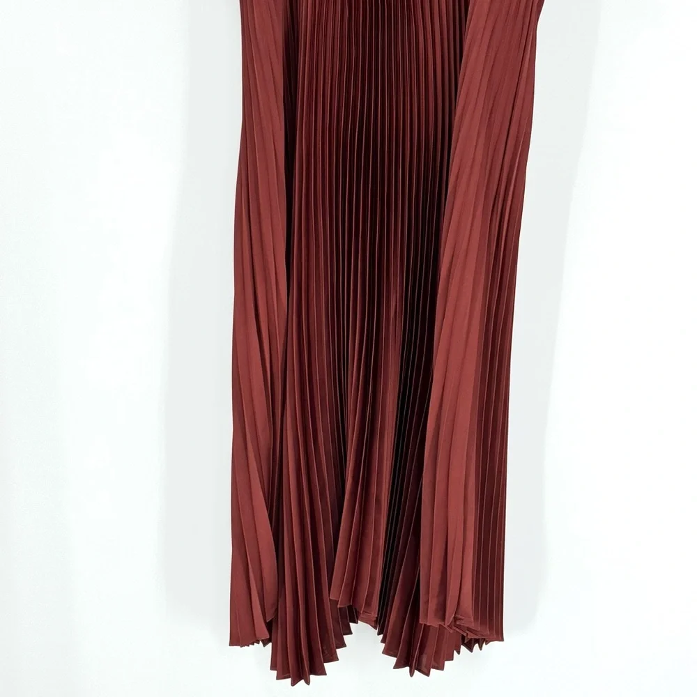 A.L.C. Sienna Satin Pleated‎ Off Shoulder Midi Dress, Red Rock, Size 8, NWOT
